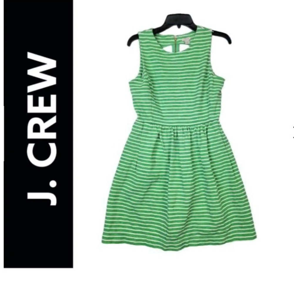 J. Crew Dress Size Small Womans Green Stripes Sleeveless Casual Dress Pockets SM